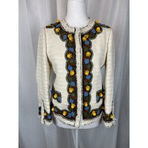 Tory Burch Cream Embroidered Tweed Jacket 750$ – Size 2 Elegant, artisanal